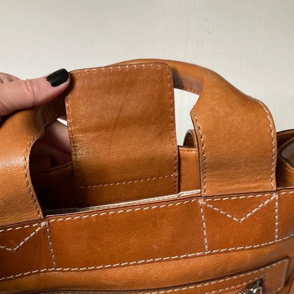 Vintage Michael Kors Brown Leather Two Handle Box Purse With Strap Y2K - Picture 4 of 15